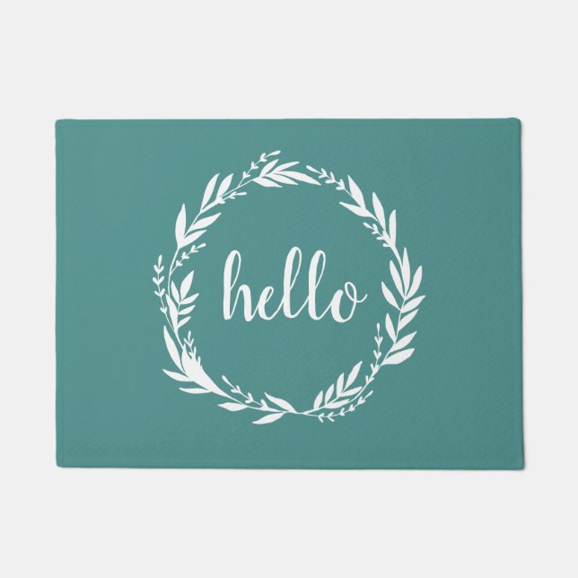 Paillasson Hello Wreath Farmhouse Turquoise (Devant)