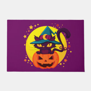 Paillasson heureux Halloween chat mignon et citrouille