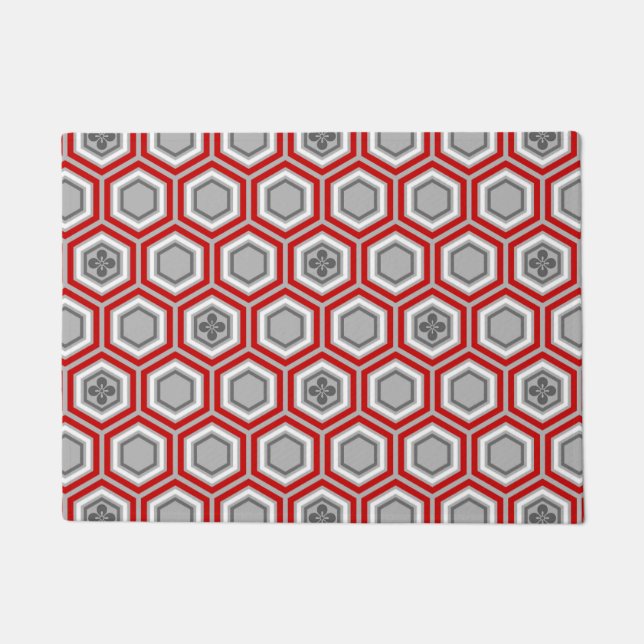 Paillasson Hexagonal Kimono Imprimer, rouge et gris / gris (Devant)