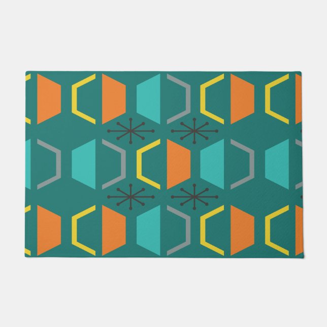Paillasson Hexagones modernes du milieu du siècle Turquoises (Devant)