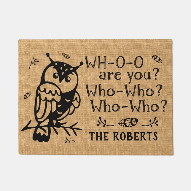 Paillasson Hibou rustique de toile de jute de ferme qui ferme (Devant)