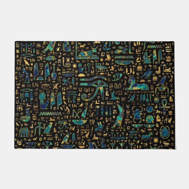 Paillasson Hiéroglyphes égyptiens anciens Marbre et or (Devant)