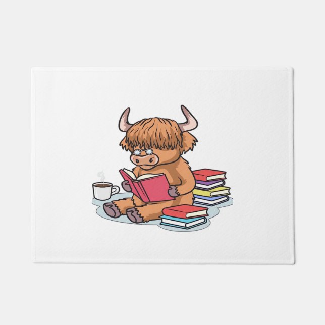 Paillasson Highland Cattle Cow Lire les livres Boire Café Cla (Devant)