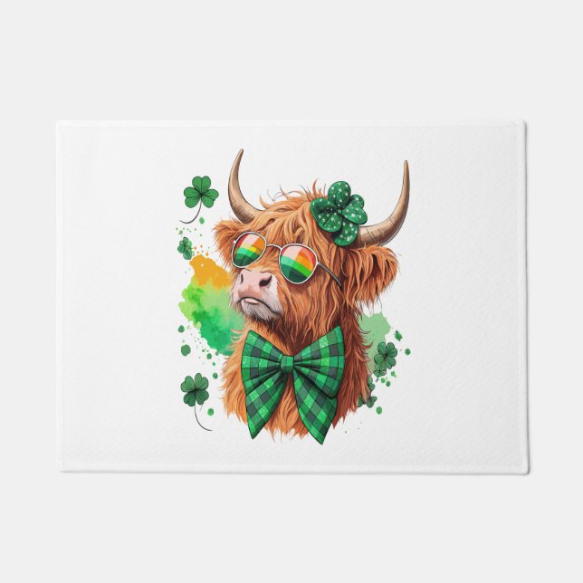 Paillasson Highland Cow St Patrick's, Lucky Cow (Devant)