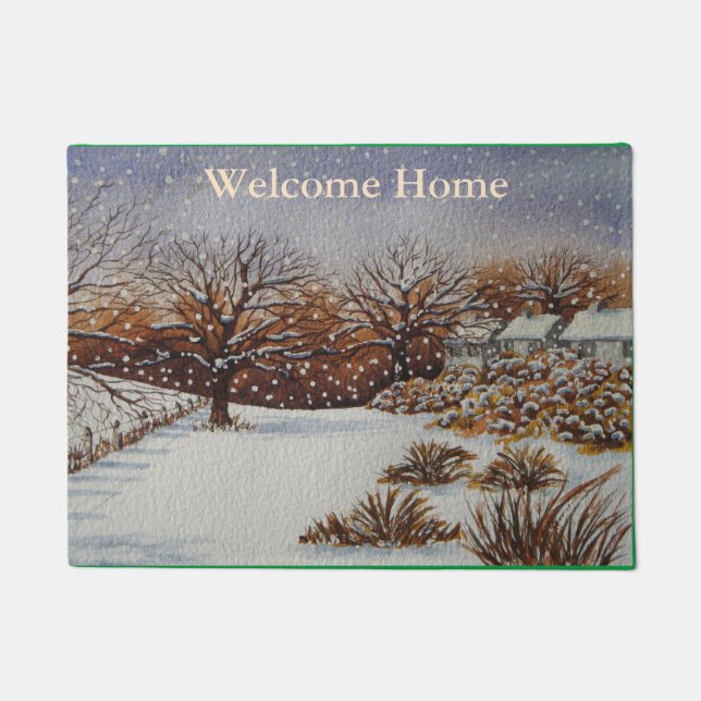 Paillasson hiver rustique de scène de neige de paysage de (Devant)
