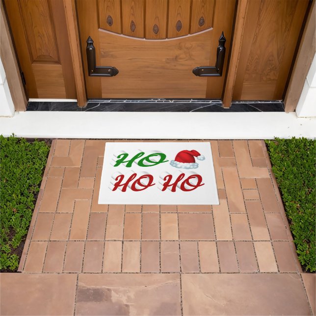 Paillasson Ho Ho Ho Santa Hat Noël rouge vert script (De plein air)