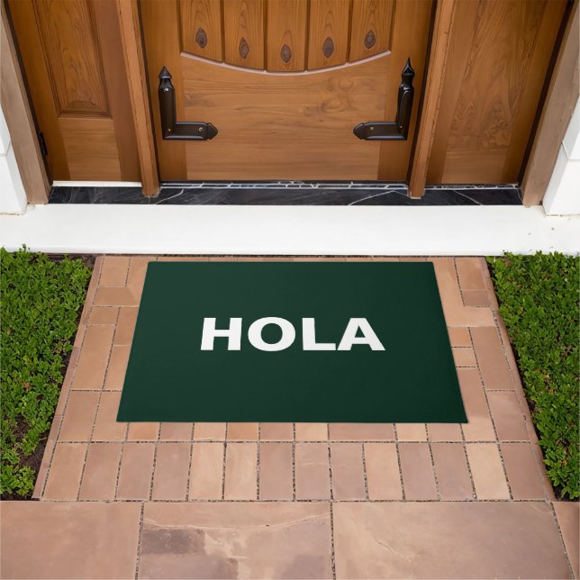 Paillasson Hola vert foncé & blanc espagnol hello minimaliste (De plein air)