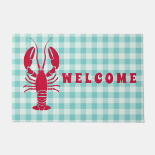 Paillasson Homard sur En vichy bleu Bienvenue