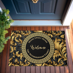 Paillasson Home Sweet Home Nom de famille Black Gold Classy