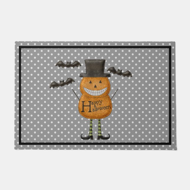 Paillasson Homme citrouille - Halloween heureux - Pois gris (Devant)