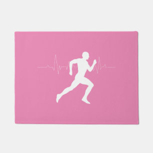 Paillasson Homme coureurs Silhouette sur Arrière - plan rose