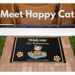 Paillasson Humour Happy Chat Custom Black Gold Welcome