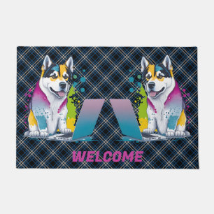 Paillasson Husky Chig Computer Rainbow Watercolor Tech Savvy