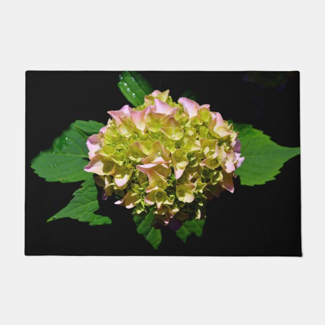 Paillasson Hydrangea rose jaune vert fleur rose jaune (Devant)