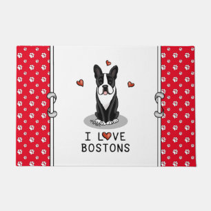 Paillasson I Love Bostons - Boston Terriers (noir & blanc)