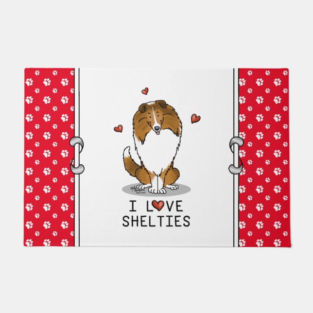 Paillasson I Love Shelts (sable 2) Shetland Sheepdogs mignonn (Devant)