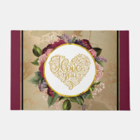 I Love You Fancy Golden Heart with Floral Frame