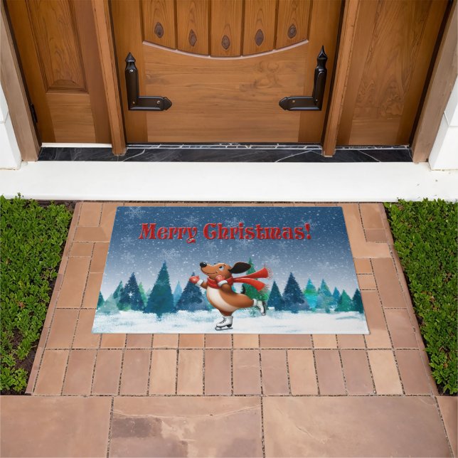 Paillasson Ice Skating Dachshund Christmas Doormat (De plein air)