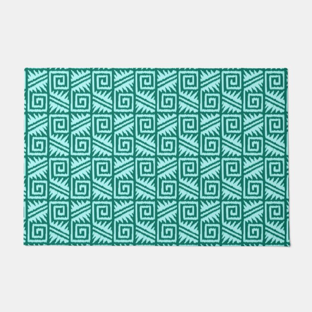 Paillasson Ikat Aztec Tribal - Turquoise et Aqua (Devant)