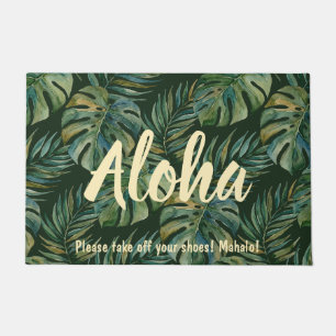 Paillasson Île de Moku Aquarelle Hawaïenne Monstera - Vert
