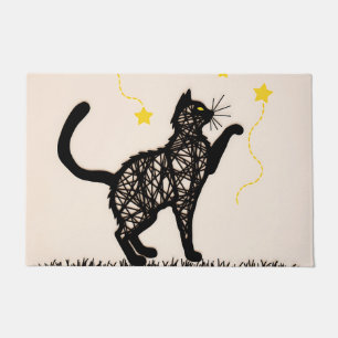 Paillasson Illustration de chat noir étoiles ludiques