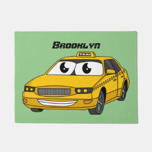 Paillasson Illustration de dessin animé amusant de taxi jaune