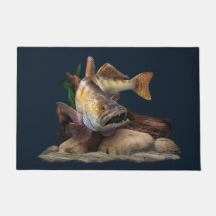 Paillasson Illustration de la pêche au walleye, pêcheur au wa