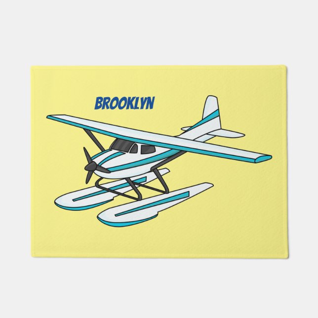 Paillasson Illustration d'hydravion bleu blanc (Devant)
