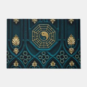 Paillasson illustration du yin yang bleu et brun