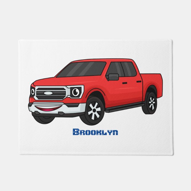 Paillasson Illustration d'une camionnette rouge mou (Devant)