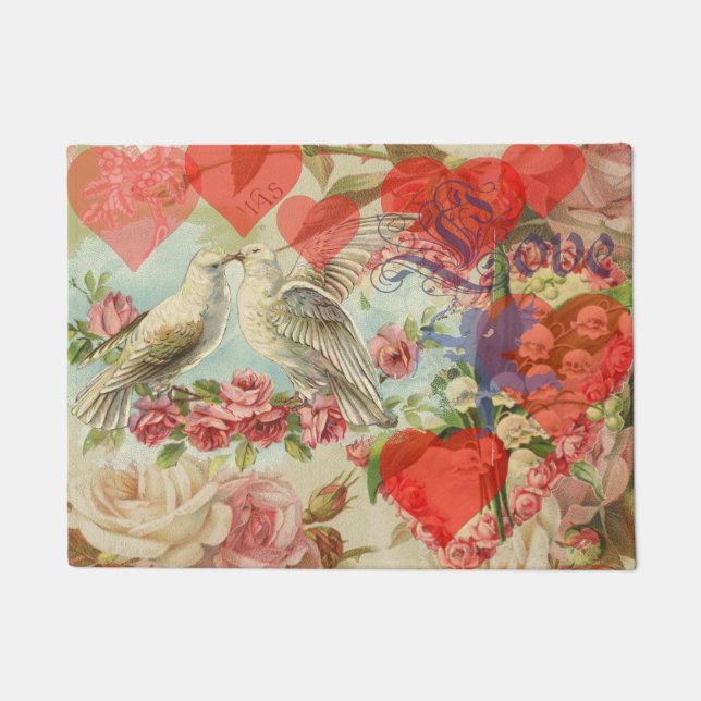 Paillasson Inséparables Coeur antique Vintage (Devant)