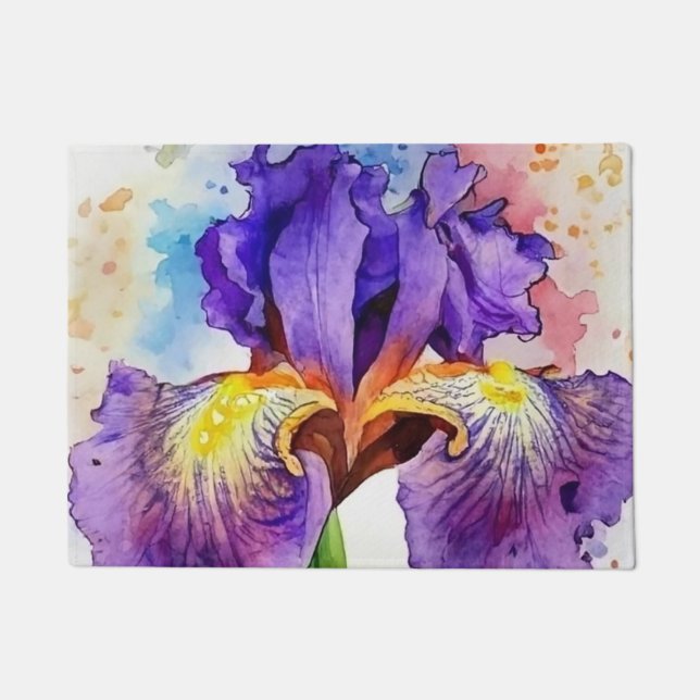 Paillasson Iris violet en aquarelle (Devant)