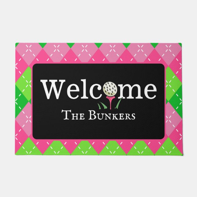 Paillasson Jacquard Pink and Green Golf Welcome Entrée (Devant)
