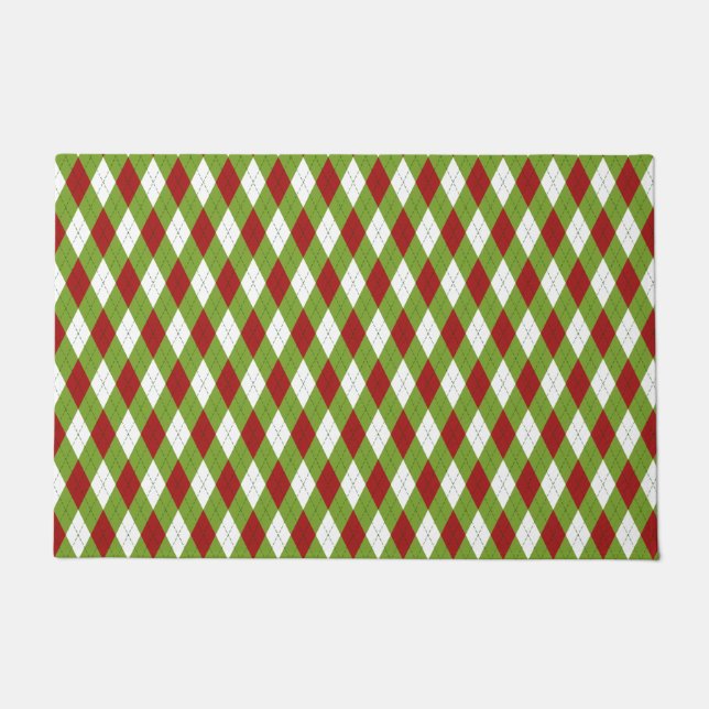 Paillasson Jacquard rouge et vert de Noël Motif arlequin (Devant)