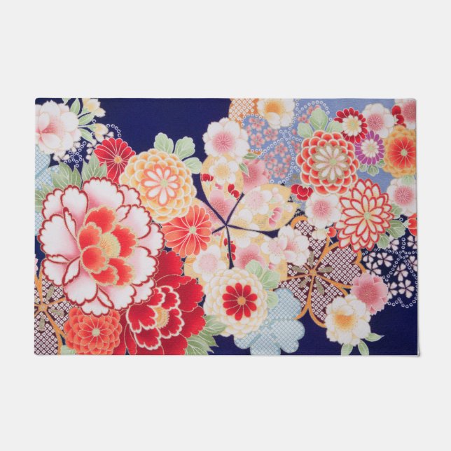 Paillasson Japonais KIMONO Textile, Fleur (Devant)