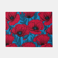 Jardin de pavot rouge sur bleu