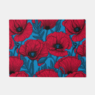 Paillasson Jardin de pavot rouge sur bleu