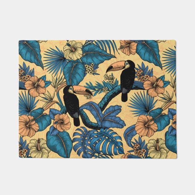 Paillasson Jardin toucan en jaune et bleu (Devant)
