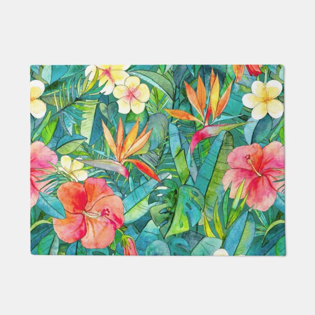 Paillasson Jardin tropical classique en aquarelles (Devant)