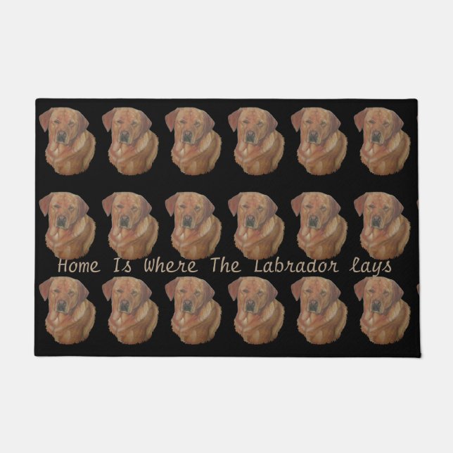 Paillasson jaune labrador retreiver chien portrait slogan amu (Devant)