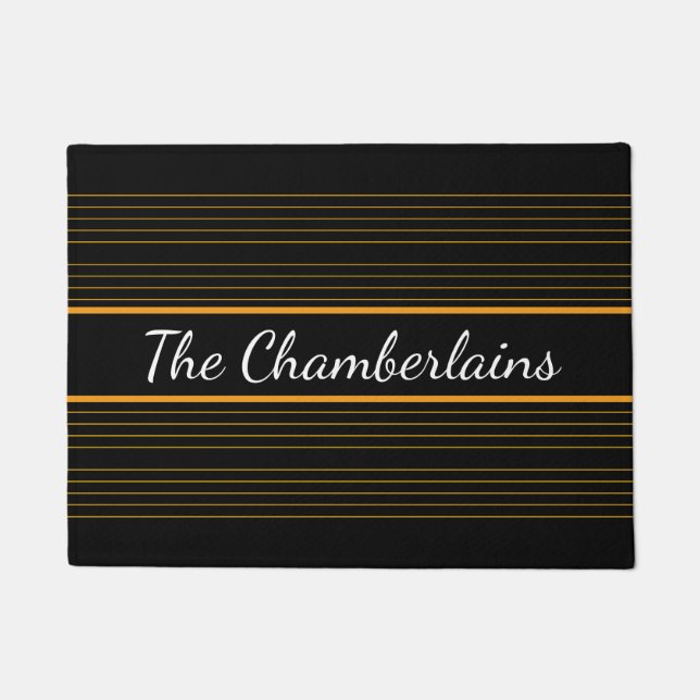 Paillasson Jaune Orange Golden Treble Clef Staves sur BLACK (Devant)