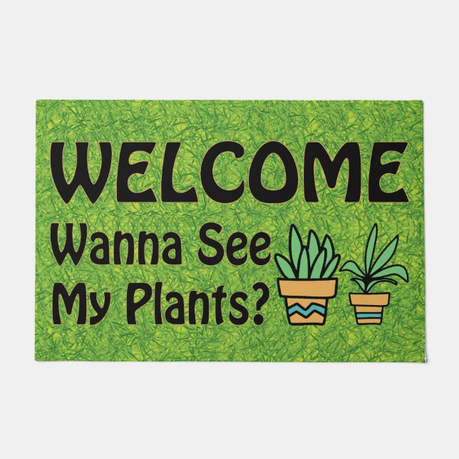 Paillasson Je veux voir mes Plantes, Plante drôle Bienvenue (Devant)