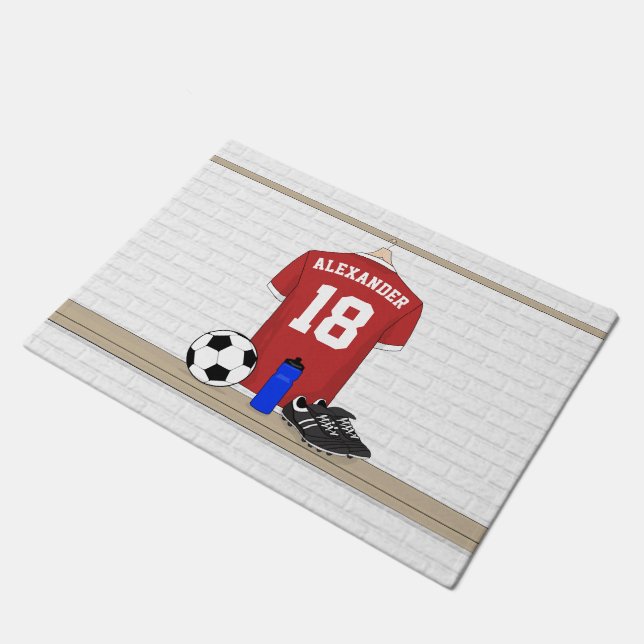 Paillasson Jersey de football rouge et blanc personnalisé (Incliné)