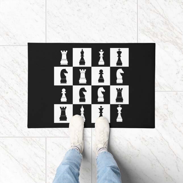 Paillasson Jeu D'Échecs Personnages Noir Et Blanc Motif Décor (Intérieur)
