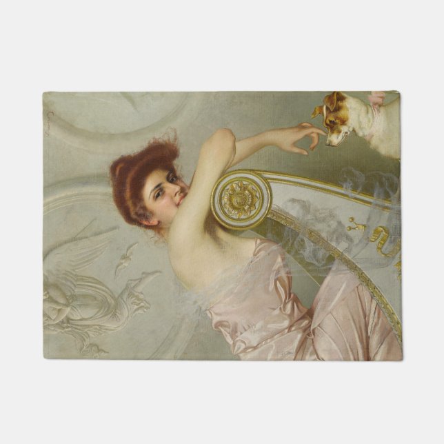 Paillasson Jeune Dame Attrayante En Frappant Son Chien Chiot (Devant)