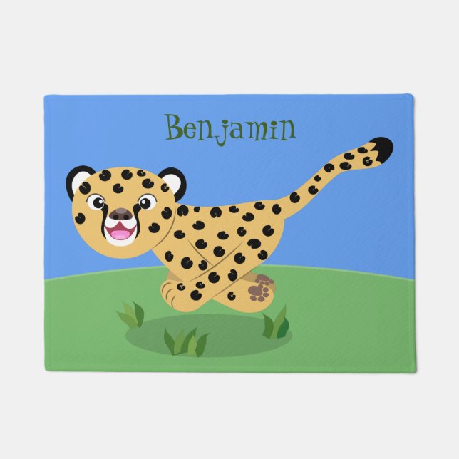 Paillasson Joli bébé guépard en cours de dessin animé illustr (Devant)