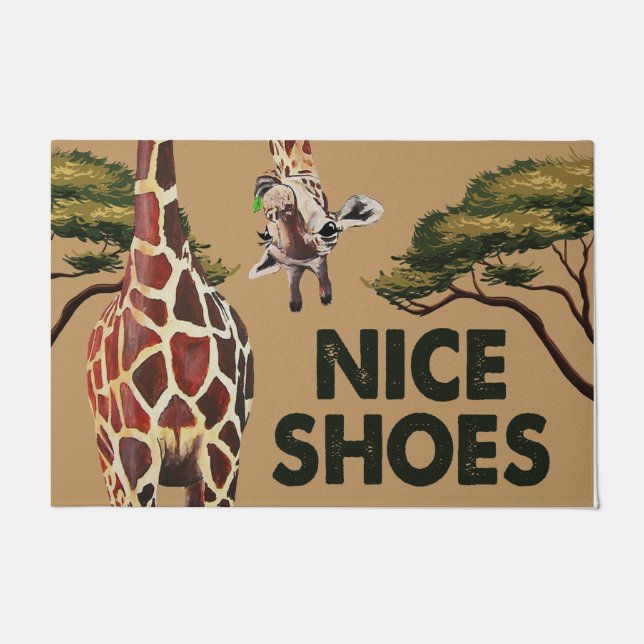Paillasson Joli Chaussures Mat, Drôle Giraffe Dit Bienvenue (Devant)