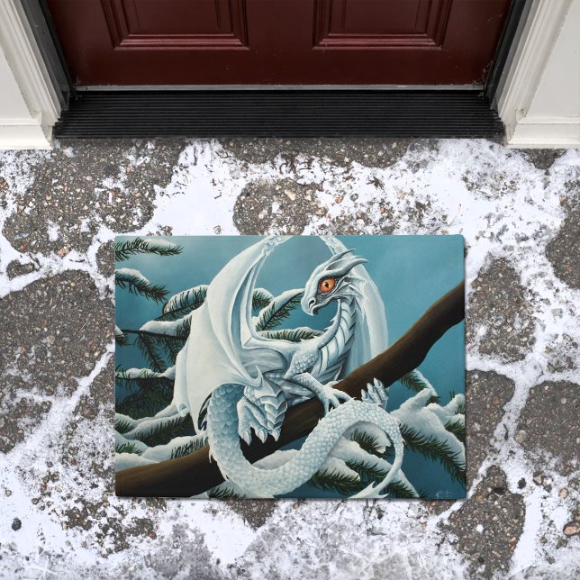 Paillasson Joli dragon blanc d'hiver Sapin enneigé Fantastiqu (Créateur téléchargé)