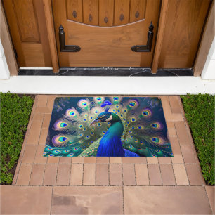 Paillasson Joli paon avec plumage turquoise et or
