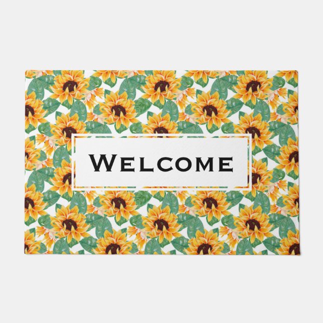 Paillasson Joli tournesol Jaune & Vert Motif Bienvenue (Devant)